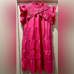 Elegant Pleated Ruffle Paneled Solid Dress ruffled sleeve